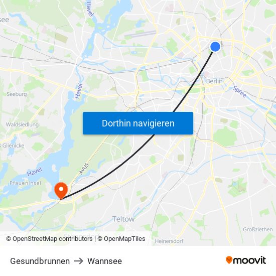 Gesundbrunnen to Wannsee map