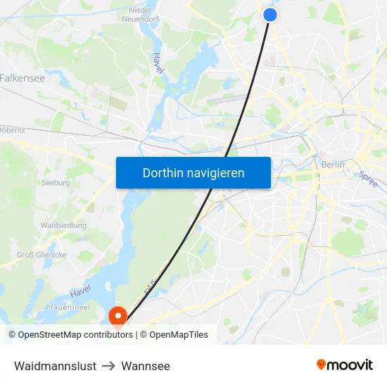 Waidmannslust to Wannsee map