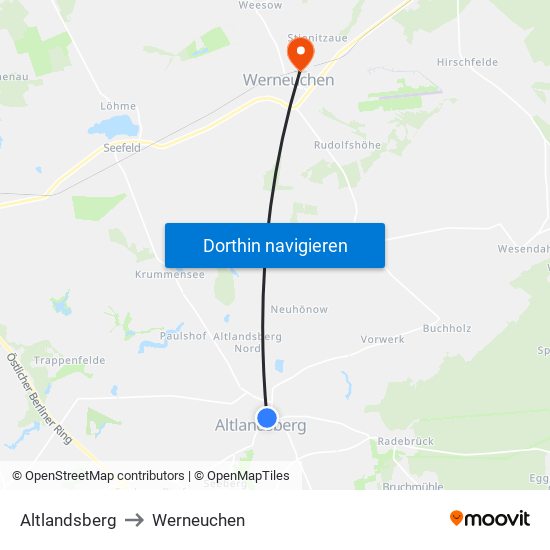 Altlandsberg to Werneuchen map