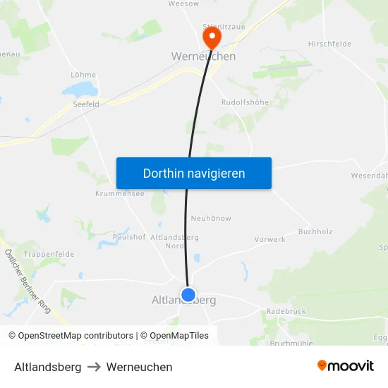 Altlandsberg to Werneuchen map