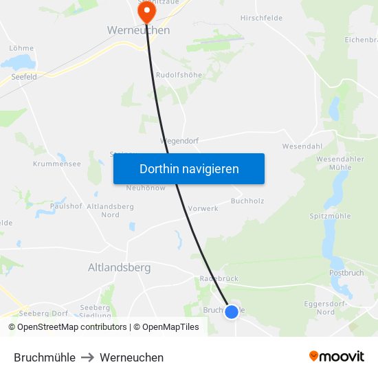 Bruchmühle to Werneuchen map