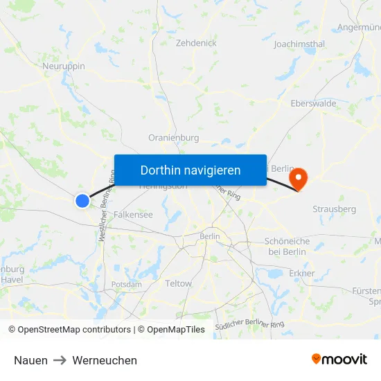 Nauen to Werneuchen map