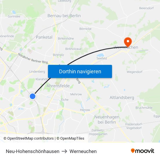 Neu-Hohenschönhausen to Werneuchen map