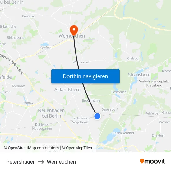 Petershagen to Werneuchen map