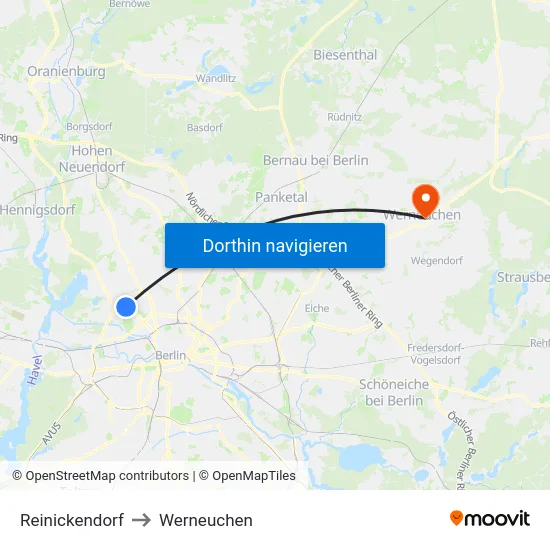 Reinickendorf to Werneuchen map