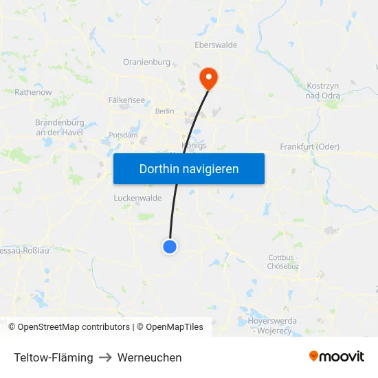 Teltow-Fläming to Werneuchen map