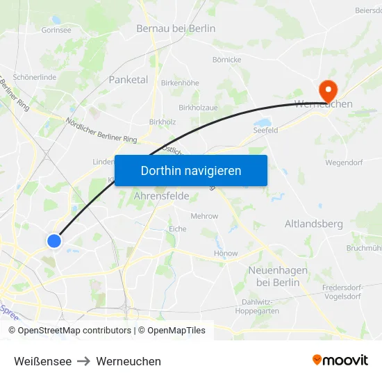 Weißensee to Werneuchen map