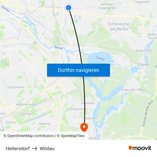 Hellersdorf to Wildau map