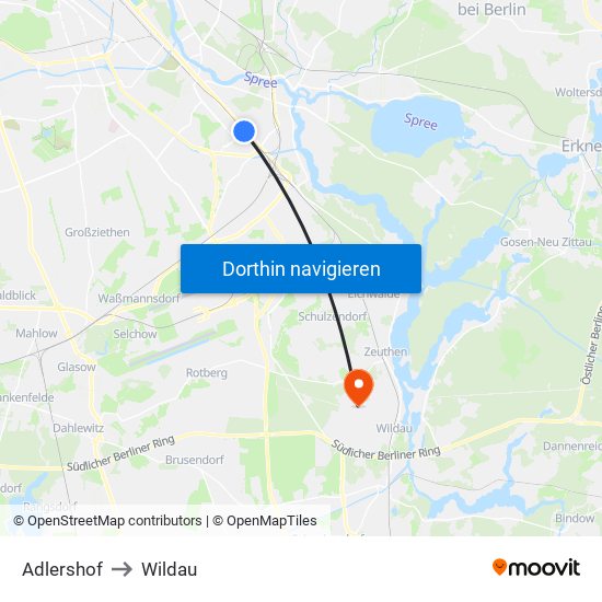 Adlershof to Wildau map