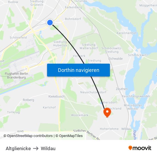 Altglienicke to Wildau map