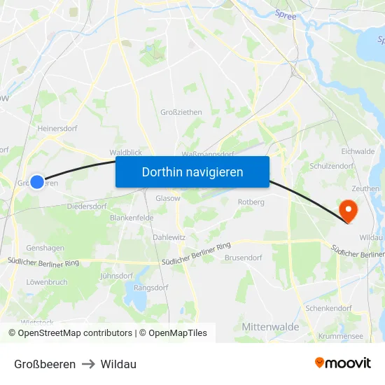 Großbeeren to Wildau map