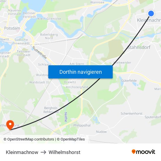 Kleinmachnow to Wilhelmshorst map