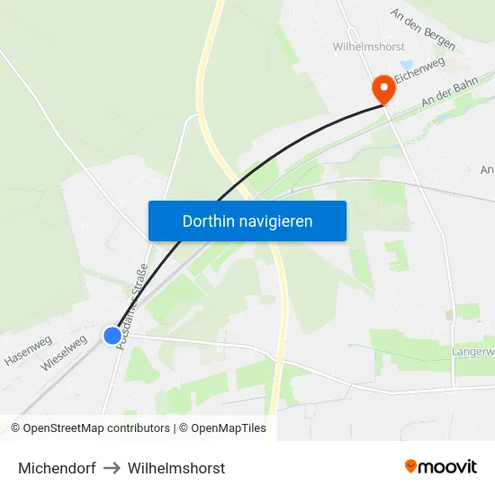 Michendorf to Wilhelmshorst map
