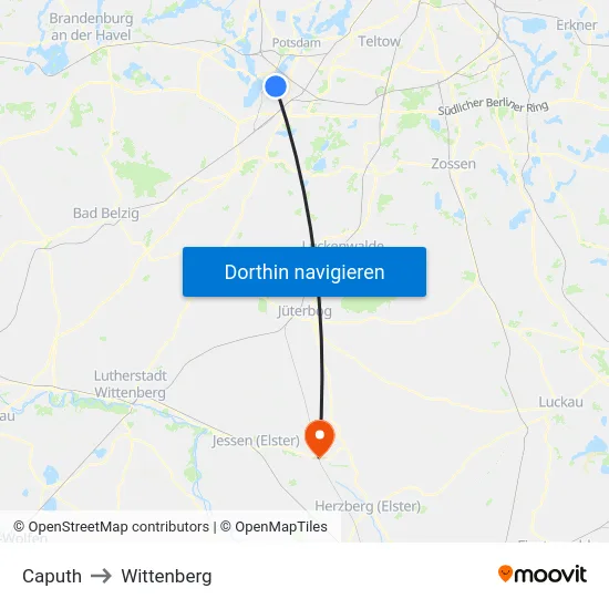 Caputh to Wittenberg map