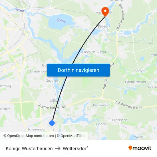 Königs Wusterhausen to Woltersdorf map