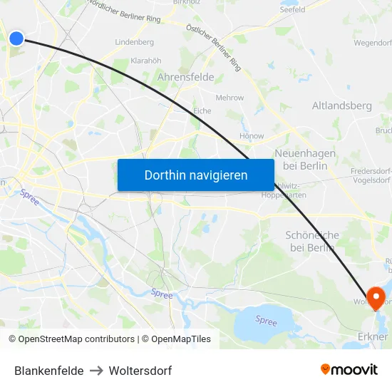Blankenfelde to Woltersdorf map