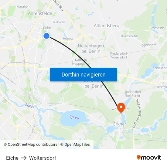Eiche to Woltersdorf map