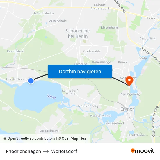 Friedrichshagen to Woltersdorf map