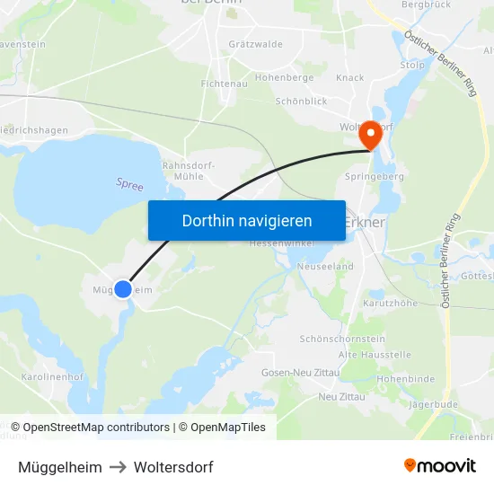 Müggelheim to Woltersdorf map
