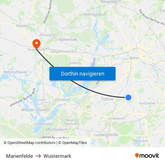 Marienfelde to Wustermark map