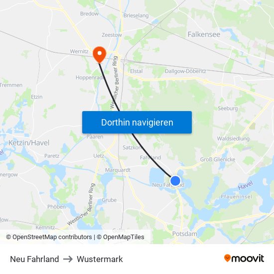 Neu Fahrland to Wustermark map