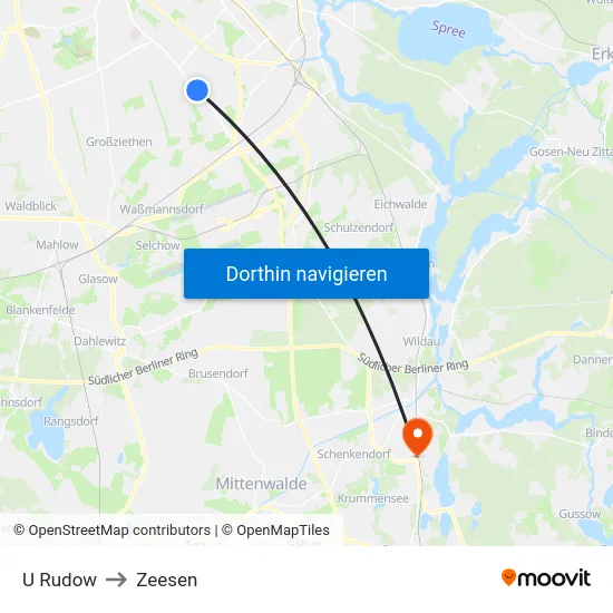 U Rudow to Zeesen map