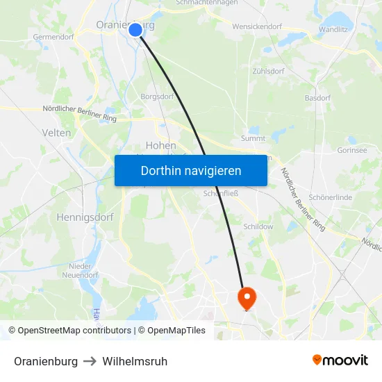 Oranienburg to Wilhelmsruh map