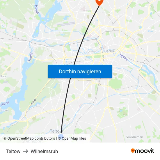 Teltow to Wilhelmsruh map