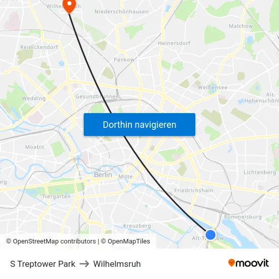 S Treptower Park to Wilhelmsruh map