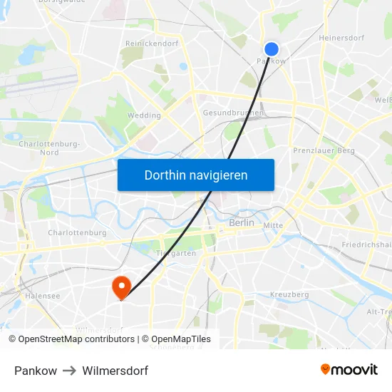Pankow to Wilmersdorf map