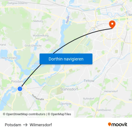 Potsdam to Wilmersdorf map