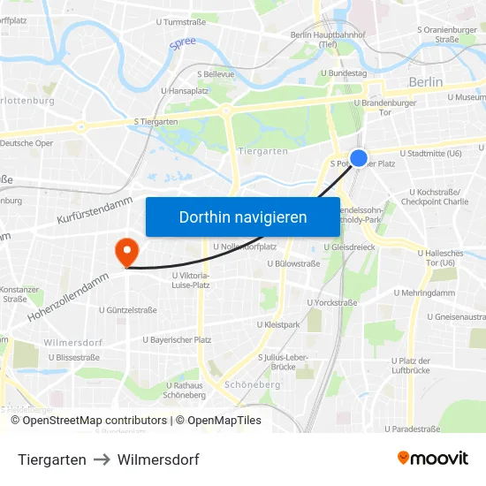 Tiergarten to Wilmersdorf map