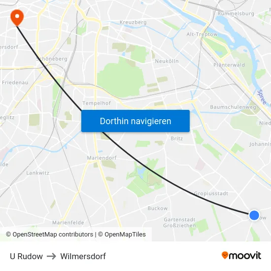 U Rudow to Wilmersdorf map