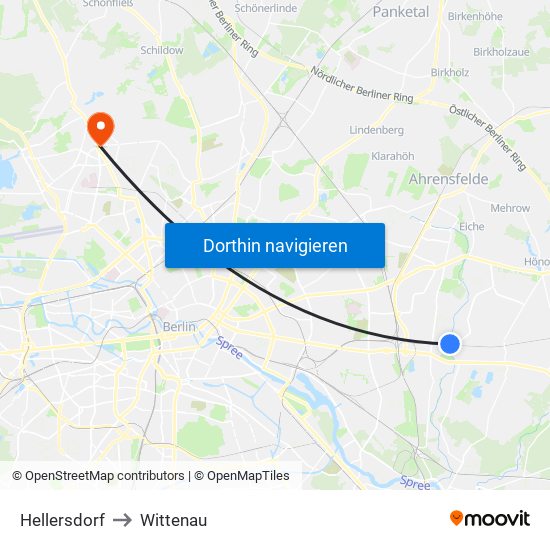 Hellersdorf to Wittenau map