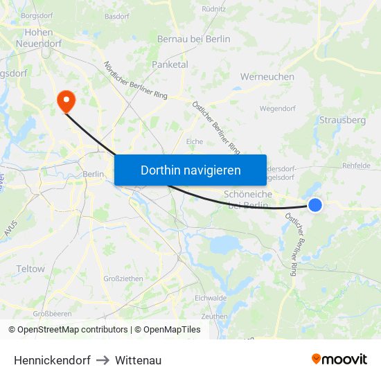 Hennickendorf to Wittenau map