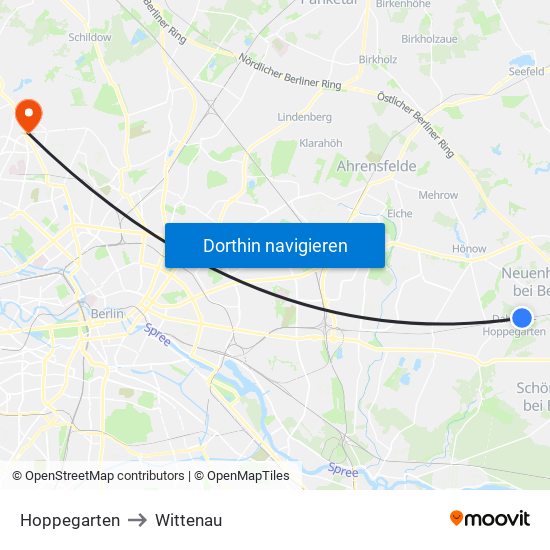 Hoppegarten to Wittenau map
