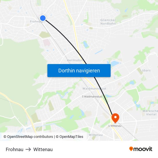 Frohnau to Wittenau map