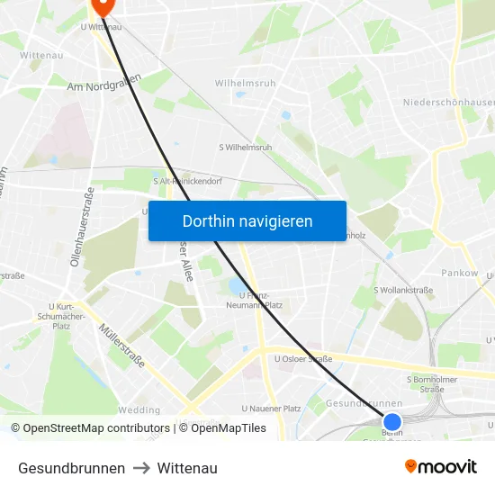 Gesundbrunnen to Wittenau map