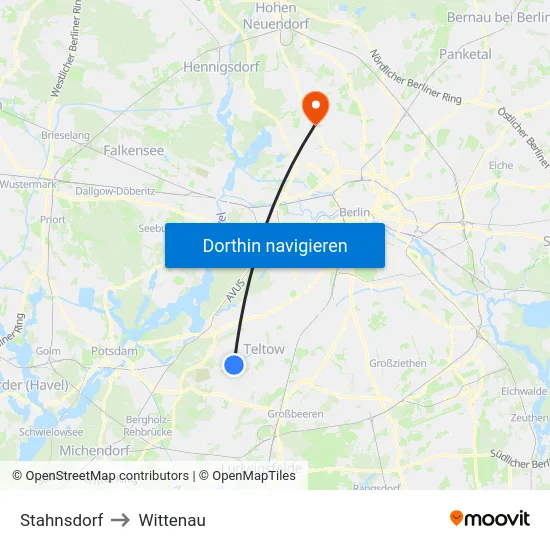 Stahnsdorf to Wittenau map