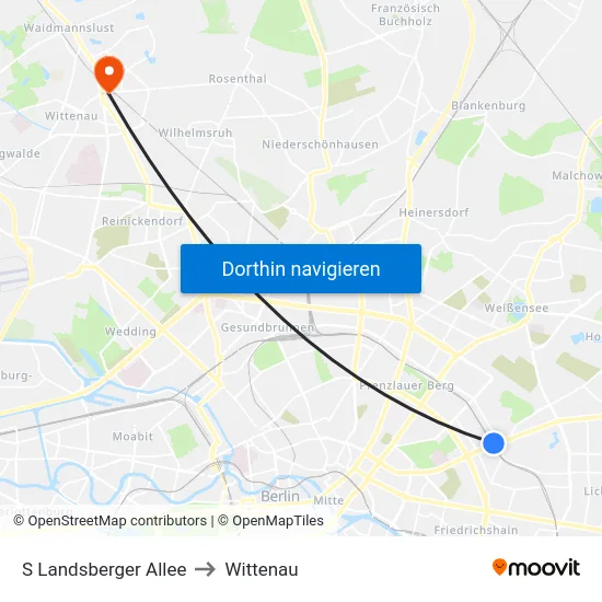 S Landsberger Allee to Wittenau map