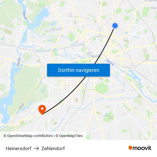 Heinersdorf to Zehlendorf map