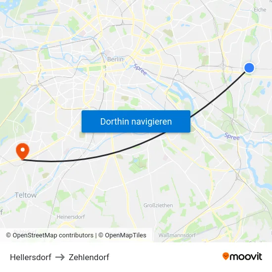 Hellersdorf to Zehlendorf map