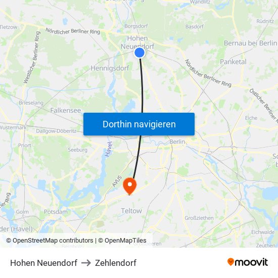Hohen Neuendorf to Zehlendorf map