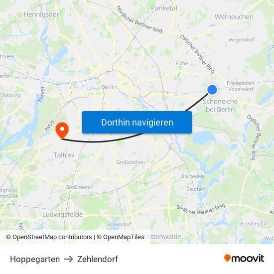 Hoppegarten to Zehlendorf map