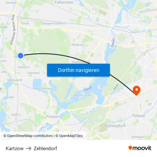 Kartzow to Zehlendorf map