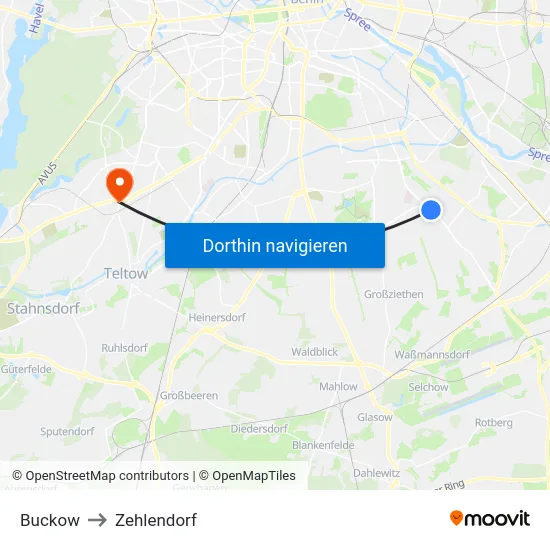 Buckow to Zehlendorf map