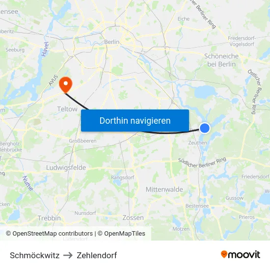 Schmöckwitz to Zehlendorf map