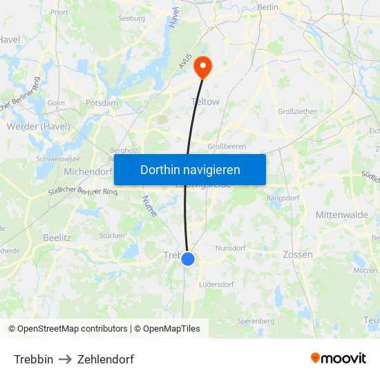 Trebbin to Zehlendorf map