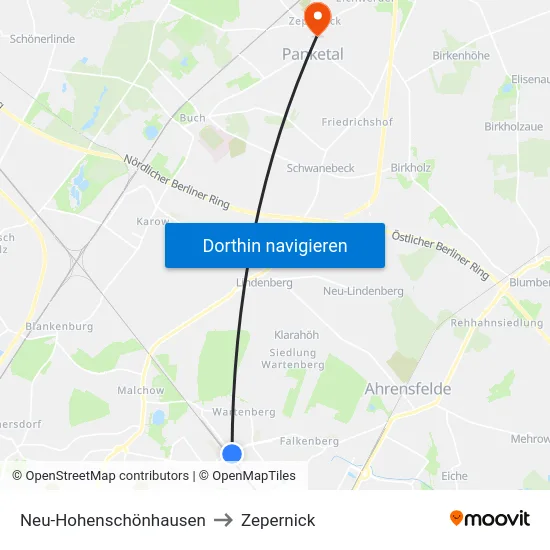 Neu-Hohenschönhausen to Zepernick map
