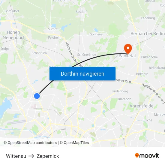 Wittenau to Zepernick map